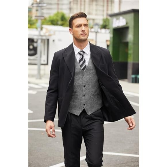 Men's Casual Business Vests Lightweight Waistcoat Slim Fit Suit Vest - Picture 4 of 6
